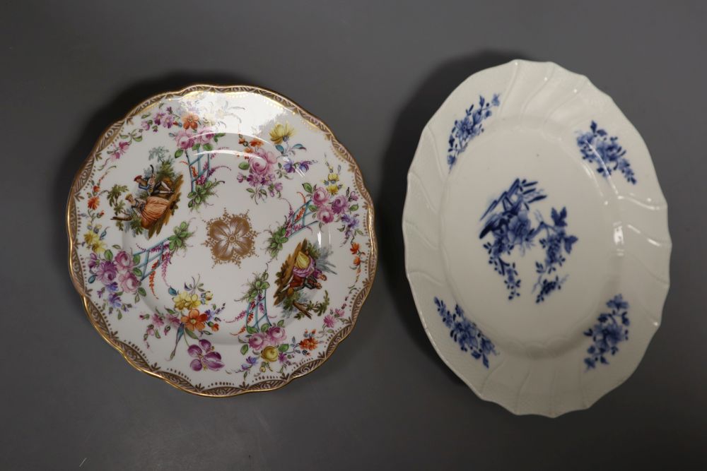 An 18th century Tournay or Arras moulded plate and a 19th century Meissen plate